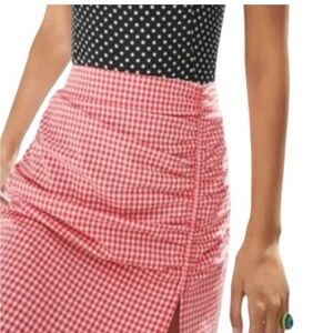 Zara Gingham High- Slit Zip Ruched Skirt